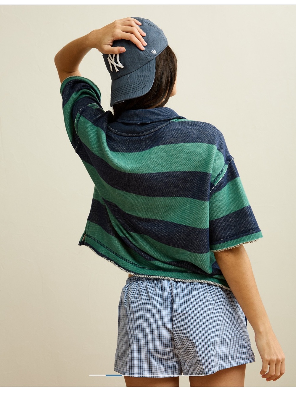 AE EUC Campus Short Sleeve Rugby Sweatshirt Size M in Retro Indigo Stripe - Picture 2 of 11